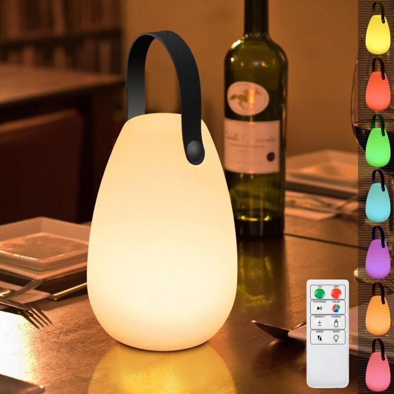 Ymyny - Dimmbare Tischlampe für den Außenbereich, kabellose Tischlampe, 8 Farben mit Fernbedienung, tragbare Tischlampe ...
