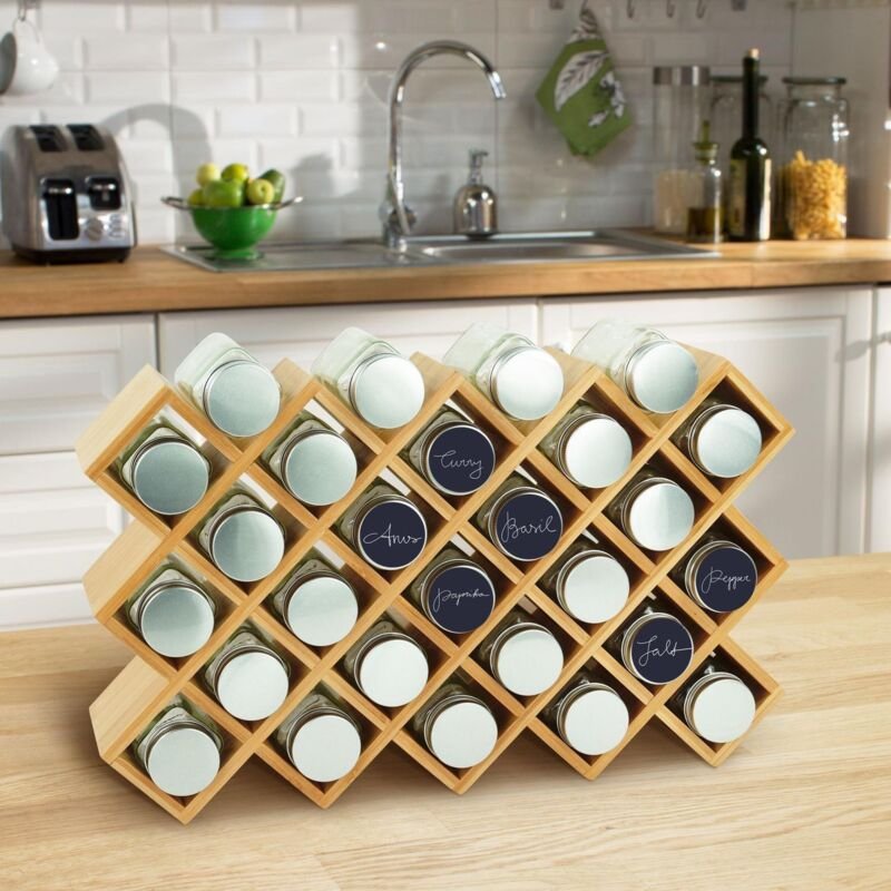 Gewurzregal aus bambus mit glasern - kuchenorganizer