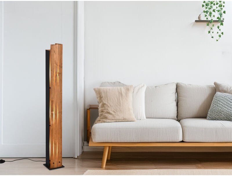 Kleine dimmbare LED Stehleuchte mit Naturholz, Höhe 120cm