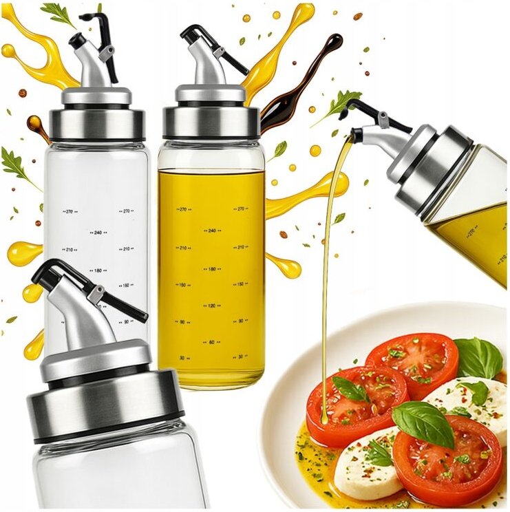 2x Glasspender mit Skala, 300 ml, für Öl, Essig, Sirup, Soßen, Gewürze
