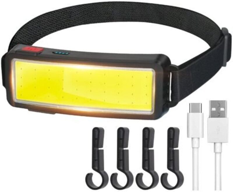 COB-LED-Stirnlampe, leistungsstarke, per USB aufladbare Stirnlampe, wasserdicht, 2000 Lumen, Helmlampe, für Camping, Aut...