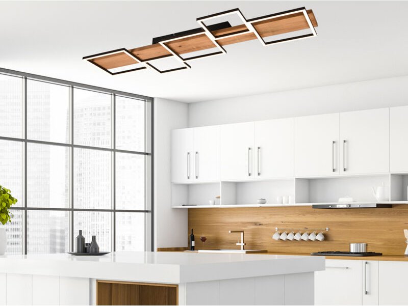 Trio Leuchten - Flache led Deckenleuchte harper dimmbar Holzbrett naturbelassen, Breite 115cm