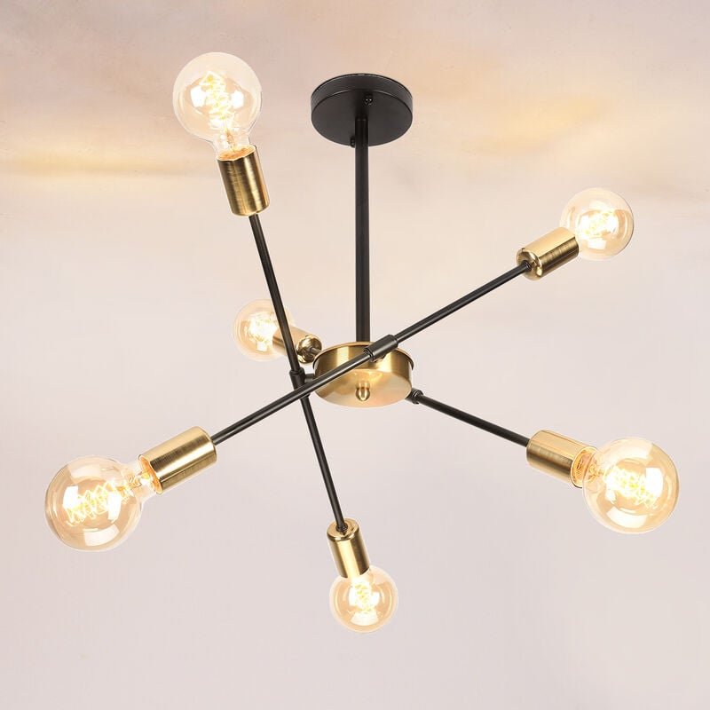 Deckenleuchte LED 6x E27 Fassung Lampe Vintage Retro Deckenlampe für den Innenbereich Esszimmer Schlafzimmer Schwarz und...