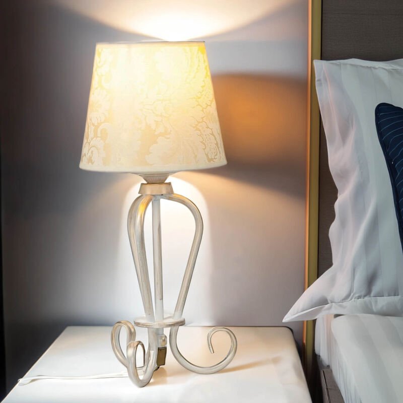 Tischlampe E27 45 cm Gold Stoff Metall Klassisch Nachttischleuchte