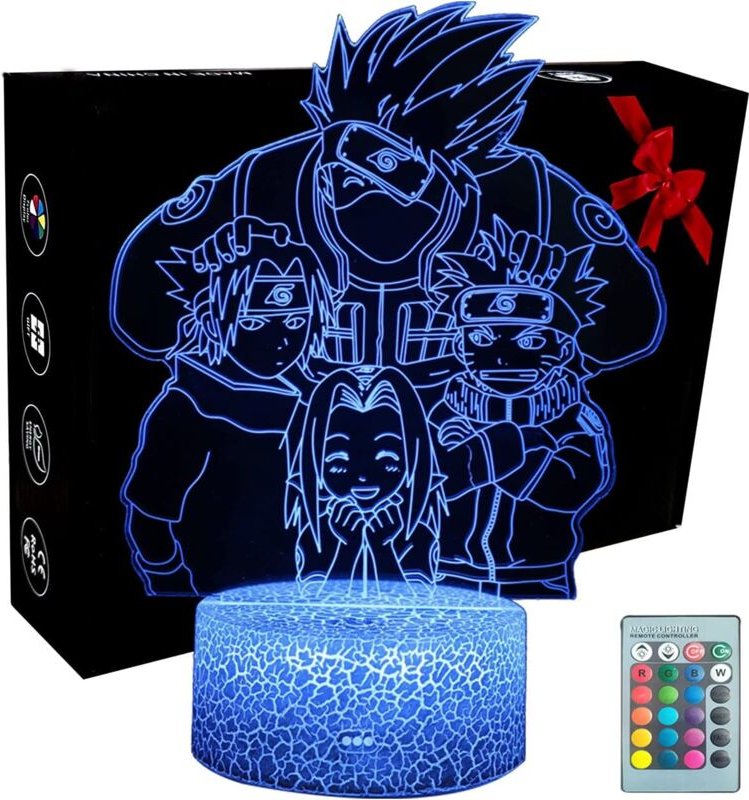 3D Optische Täuschung Lampe Anime Naruto Hatake Kakashi, led Nachtlicht, 16 Farben Fernbedienung Nachttischlampe Kinder ...