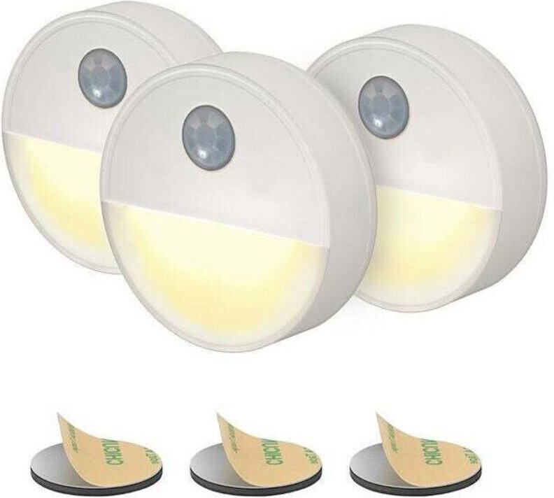 PIR-Bewegungsmelder-Nachtlicht – 3er-Pack – Warmgelbes LED-Licht mit Batteriebetrieb, kabellos