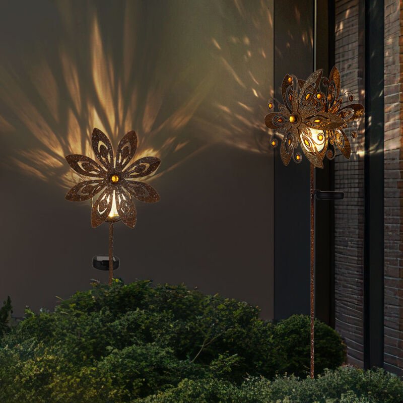 Globo Lighting - Solarleuchte Windrad Solarlampe Erdspieß Gartendeko Solar Gartenstecker rost, Metall, led warmweiß, 2er...