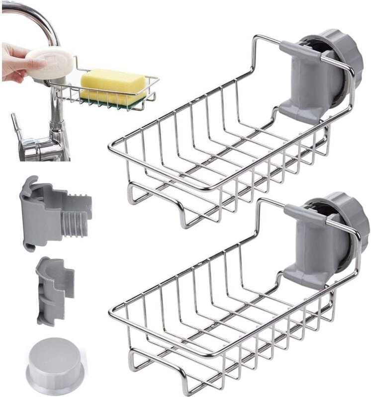 Porte-éponge pour Robinet de Cuisine, 2 Pièces Support de Rangement de Robinet en Acier Inoxydable