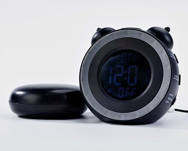 Sveglia digitale multifunzione con vibrazione meccanica, potente e semplice, con schermo VA ad alta definizione (nera)