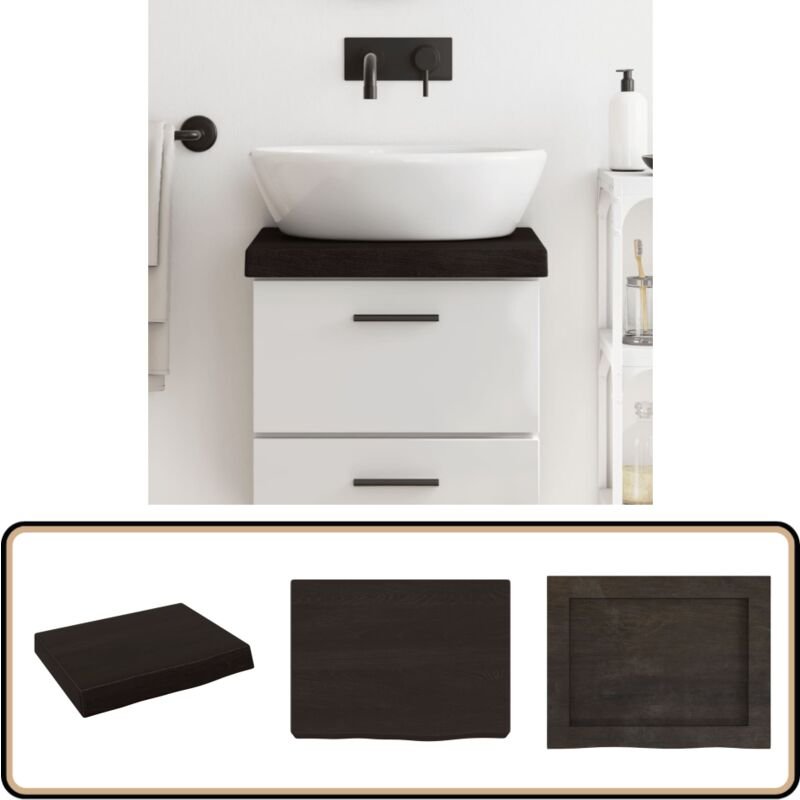 Waschtischplatte Dunkelbraun 40x30x(2-6)cm Massivholz Behandelt - Holz Waschttisch Platte - Eiche - Massivholz Waschbeck...