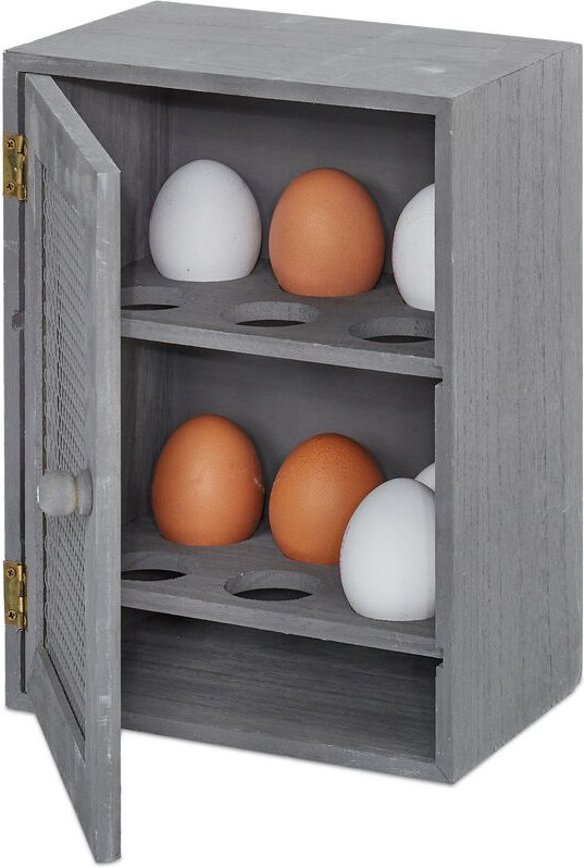 Eierschrank, für 12 Eier, Landhaus Stil, zum Hinstellen, Holz & Metall, Eierregal, hbt: 25 x 18 x 12 cm, grau - Relaxday...