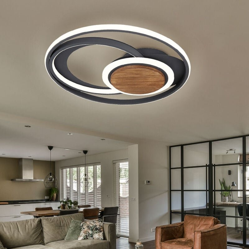 Deckenleuchte Holz Deckenlampe led Wohnzimmerlampe Deckenlampe in rundem Design, Metall, graphit dunkelbraun, 45W 1500lm...