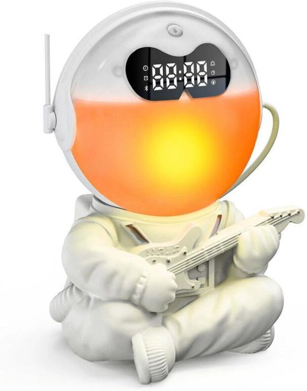 Sveglia creativa a tema astronauta con connessione USB, musica con rumore bianco Bluetooth e luce notturna, chitarra bia...