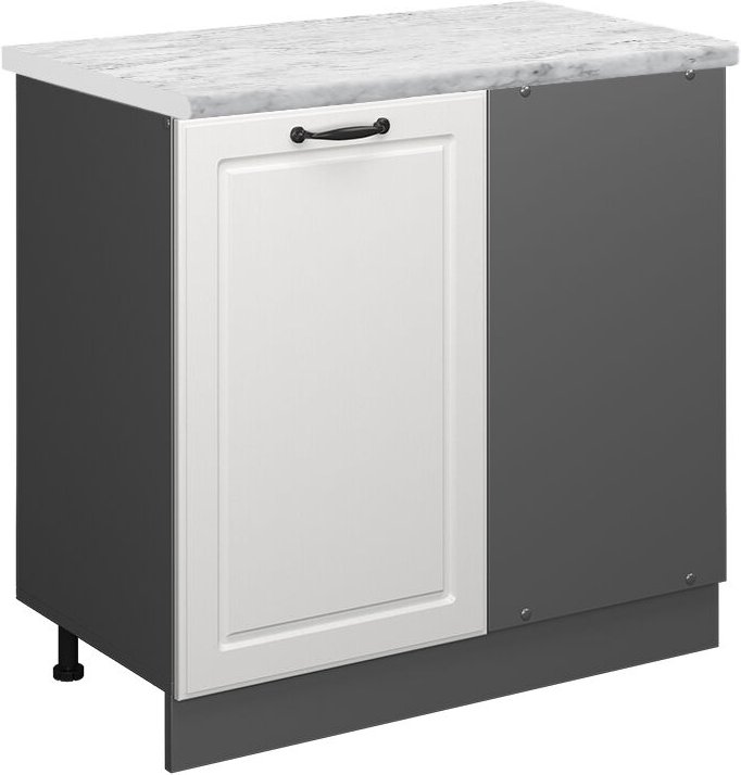 Eckunterschrank R-Line, Weiß Landhaus, 86 cm AP Marmor, Vicco