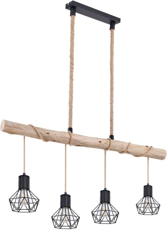 Vintage Pendel Decken Lampe Holz Balken Ess Zimmer Gitter Hänge Leuchte schwarz Globo 54017-4HH