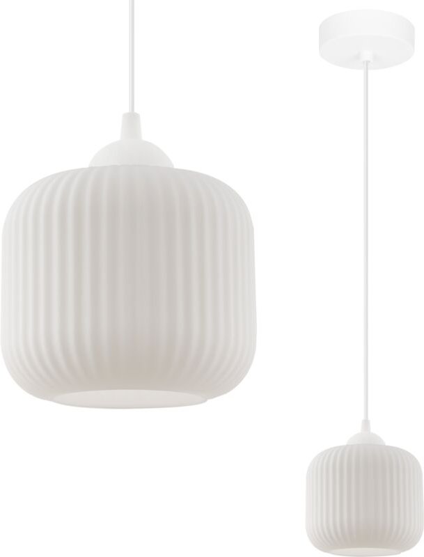 Riffle Hängelampe Weiss 1 Flacher Weisser Zylinderlampenschirm E27