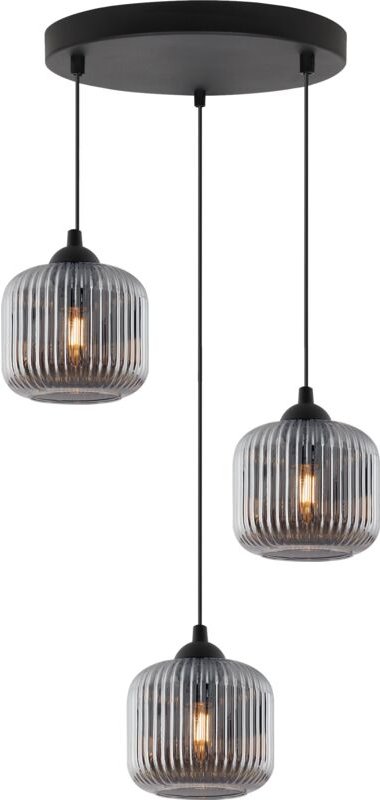 Riffle Schwarze Hängelampe 3 Flache Graphit-Lampenschirme Zylinder E27