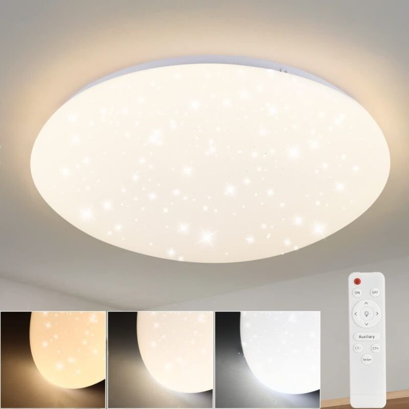 Deckenlampe led Deckenleuchte Schlafzimmer - 37W Schlafzimmerlampe Sternenhimmel Dimmbar mit Fernbedienung Ø30cm Küchenl...