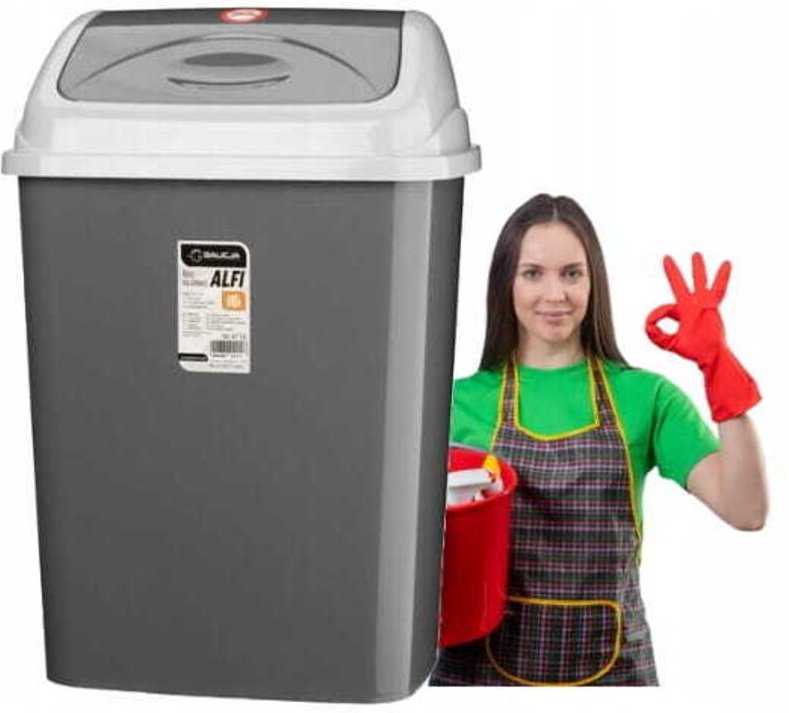 Großer grauer kippbarer Abfallbehälter aus Kunststoff, 27 l