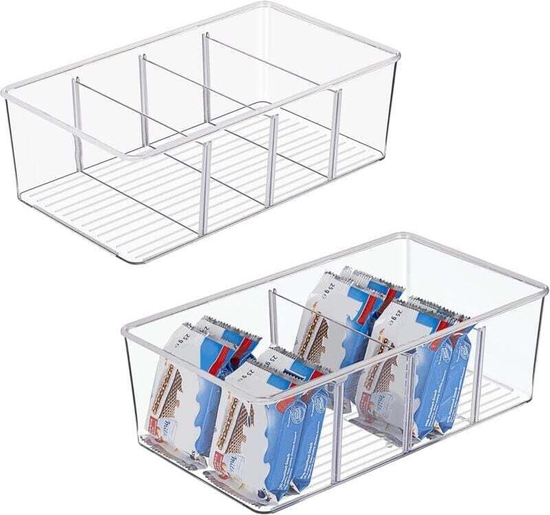 Kühlschrank-Organizer-Box, 2er-Pack transparente Aufbewahrungsbehälter aus Kunststoff für Speisekammer, Küche, Kühlschra...