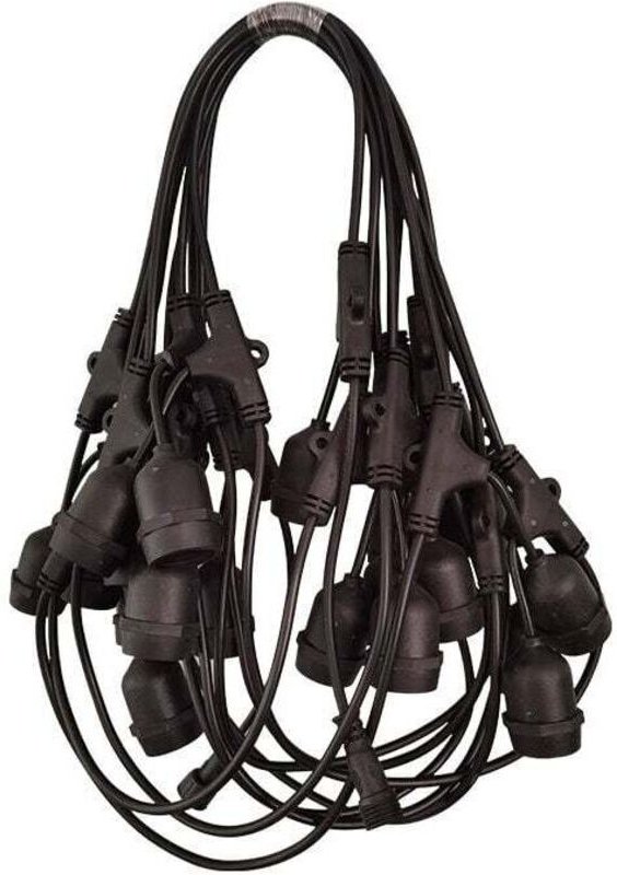 Schwarze Lichterkette für den Außenbereich mit 20 E27-Fassungen, rundem Kabel, Verlängerungskabel, Verbindungskabel, Län...