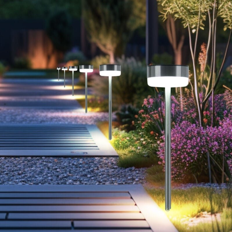 Solarlampe led Außenleuchte Wegelampe Gartendeko Erdspieß Terrassenlampe Solardeko, Edelstahl Kunststoff silber, Akku wa...