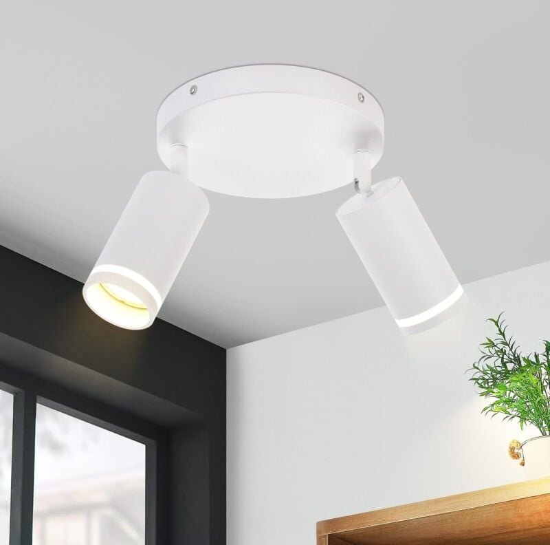 Thumbnail - Led Deckenleuchte Weiß Deckenstrahler: 2 Flammig Deckenlampe GU10 Spots Schwenkbar Wandstrahler Rund Innen Metall Decken...