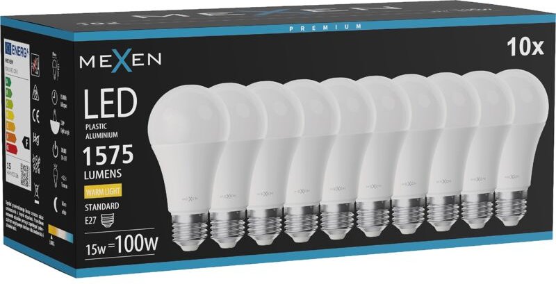 Mexen Nova 10x LED-Glühbirne E27, A60, 15W, Warm - 3000K, 1575 lm - L100-E27-1530-01x10