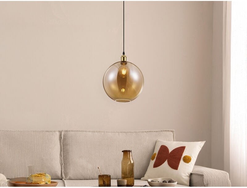 Trio Lighting - Pendelleuchte 1-flammig dino Glaskugel Lampenschirm Amberfarbig, ø 30cm