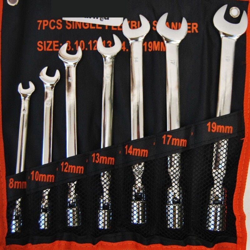 Trade Shop Traesio - Trade Shop - kit set 7 gelenkige polygonale ringmaulschlüssel mit klappbarem einsatz aus stahl -