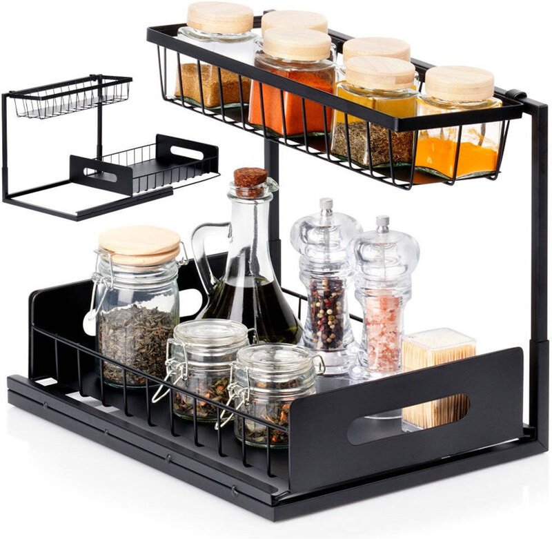 Kuchenregal aus metall mit ausziehbarer schublade schwarz 36 x 27 x 285 cm