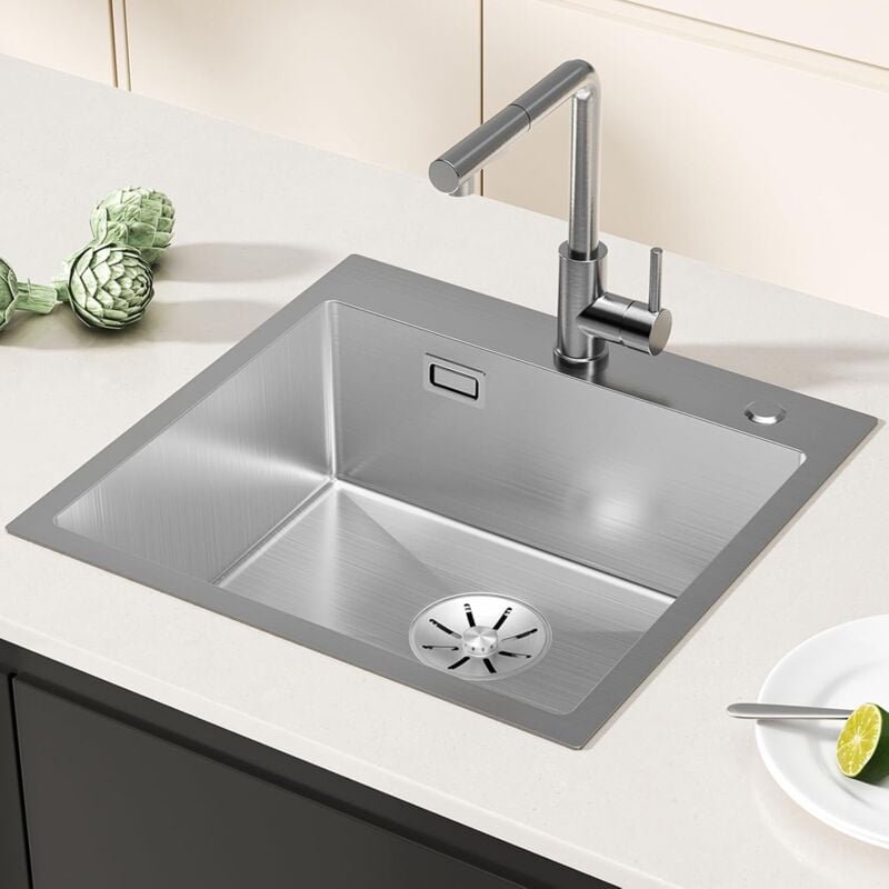 Spülbecken Küche 50×48cm, Spüle Küche Modern, Einbauspüle Eckig, Küchenspüle Edelstahl sus 304, Waschbecken Küche ab50er...
