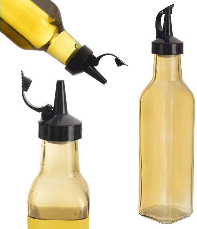 Glasflasche für Olivenöl, Essig, Gewürze mit Olivenöl- und Essigspender 0,26 l