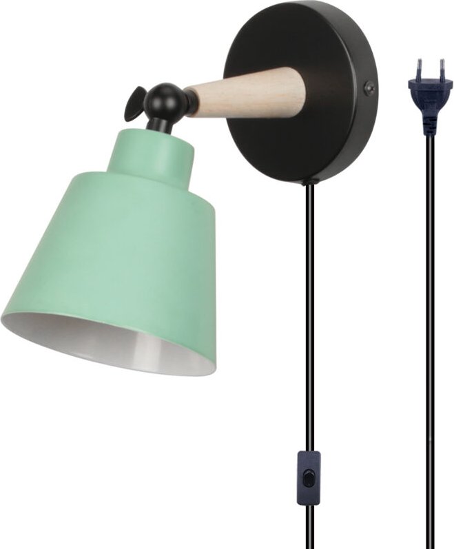 Wandlampe mit Schalter und Stecker, Modern aus Eisen Holz Wandleuchte Verstellbare für Wohnzimmer Schlafzimmer Flur Trep...