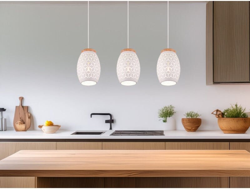 Pendelleuchte BIDAR 3-flammig in Weiß mit ausgefallenem Stanzmuster, B: 71cm