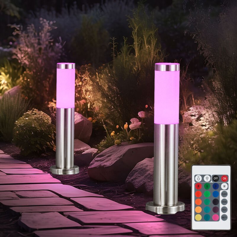 Außenstehlampe dimmbar mit Fernbedienung led Sockellampe Gartenleuchte, rgb Farbwechsel, 8,5W 806lm warmweiß, DxH 7,8x45...