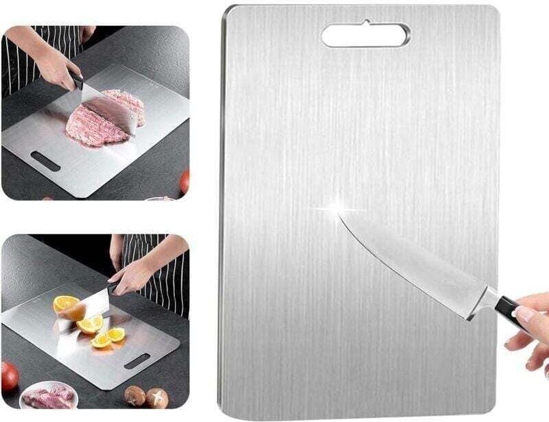 Schneidebrett aus Titan, Edelstahl 304, antibakterielles Schneidebrett aus Titan, Küchenbrett aus Edelstahl für Fleisch,...