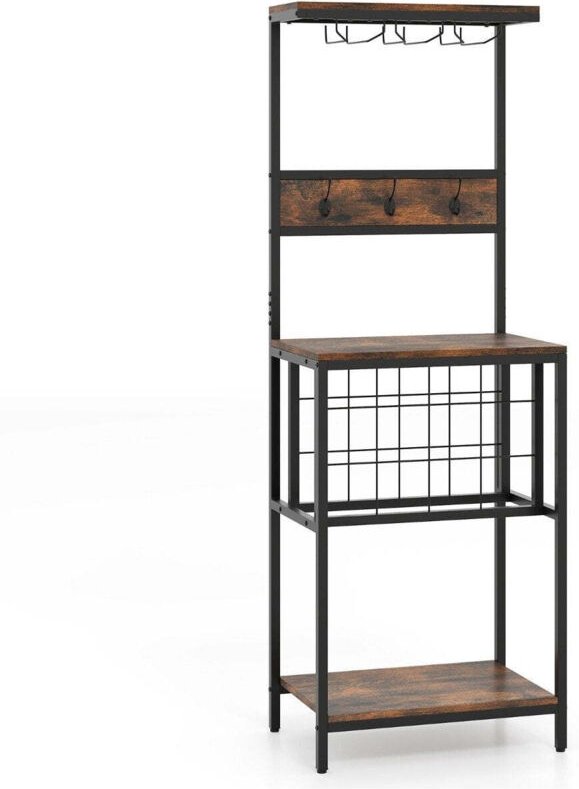 Küchenregal mit Weinregal, Glashaltern und Haken, Braun