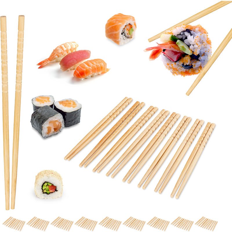 100 Paar ASIA DELUXE Essstäbchen, wiederverwendbare Stäbchen, Chopsticks Set, rutschfest, 24 cm, Bambus, natur