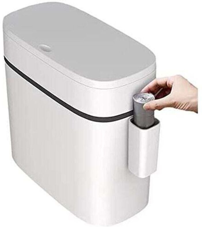Ultradünner Kunststoff-Mülleimer mit Deckel, rechteckiger Abfalleimer mit Druckknopfverschluss für Badezimmer, Schlafzim...
