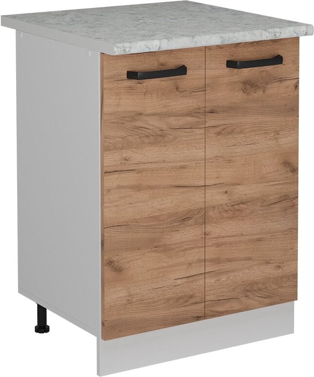 Küchenunterschrank R-Line, Goldkraft Eiche, 60 cm AP Marmor, Vicco