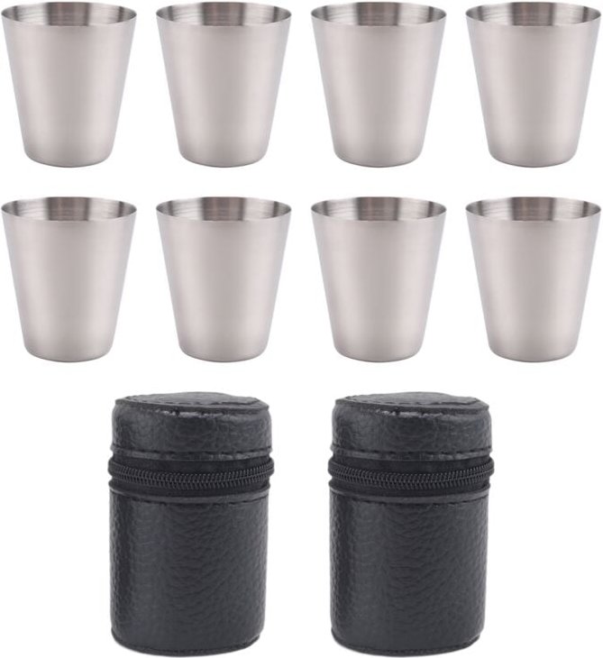 Polierte 30-Ml-Mini-Edelstahl-Schnapsglastasse zum Trinken Von WeingläSern mit Lederabdeckungstasche für die HausküChenb...