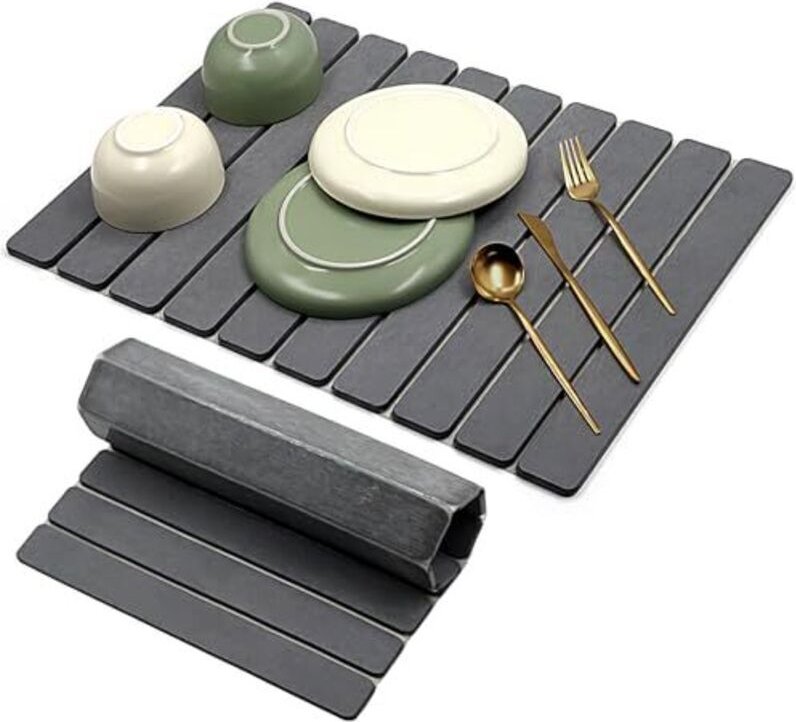 Abtropfmatte für Geschirr 60x40cm, Kieselgur-Abtropfmatte, hoch saugfähig, hitzebeständig, für Spülbecken, schnelltrockn...