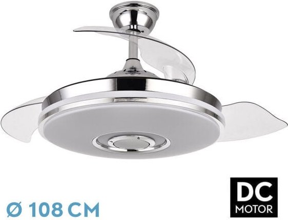Ventilator dc noto 72w 6120lm chrom 3asp.desp.108d 3 Farben+rgb bluetooth, Fernbedienung, Speicher & Lautsprecher