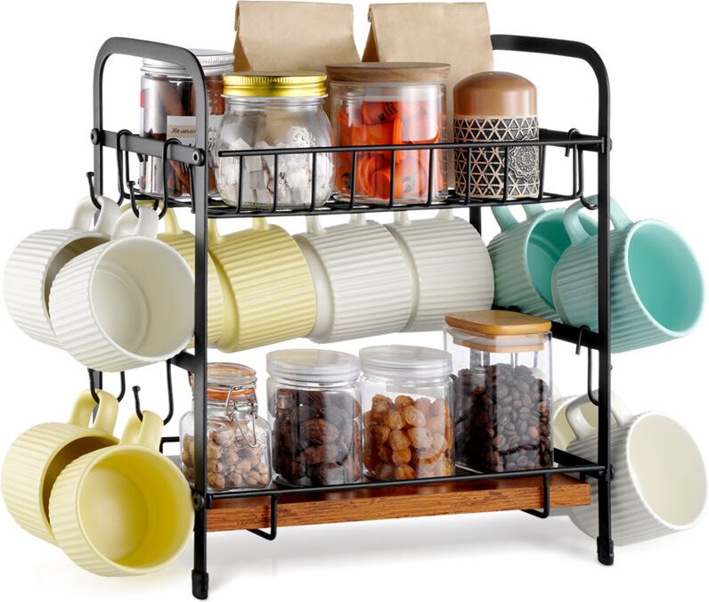 Thumbnail - Kaffeebar-Organizer Becherhalter mit 2 Ebenen multifunktionaler Tassenhalter und Kaffeestation, 12 bewegliche Haken & 2 ...