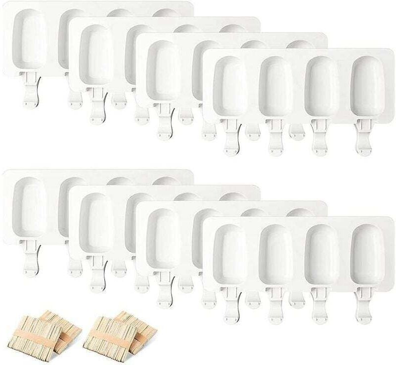 8 Silikon-Eisformen, 4 Mulden, Eis am Stiel, wiederverwendbare ovale Cake-Pop-Formen, für die DIY-Eisherstellung