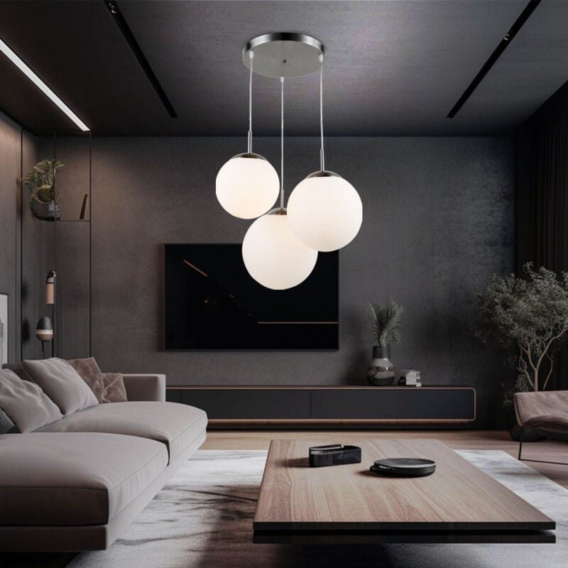 Hängelampe Wohnzimmerleuchte Kugel Pendelleuchte Glas mit unterschiedlich großen Lampenschirmen, Metall, 3x led 8 w 806l...