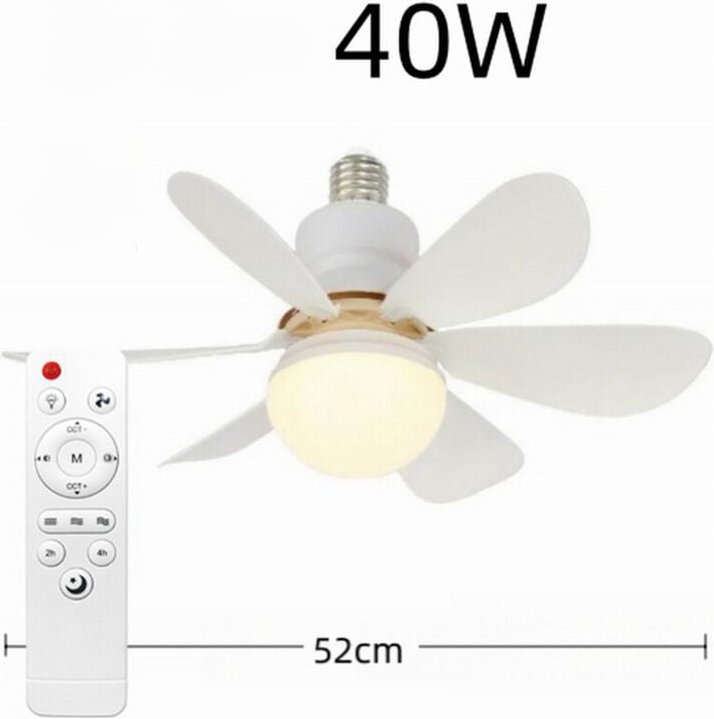 Deckenventilator mit Licht und Fernbedienung, 52 cm, 40 w, kleiner dimmbarer LED-Deckenventilator mit E27-Fassung, Decke...