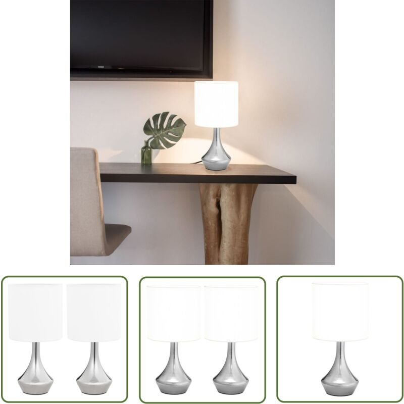 The Living Store - Tischlampen 2 Stk. Touch-Sensor Weiß E14 - Tischlampe - Stehlampe - Wohnzimmer Deko - led Licht - Mod...