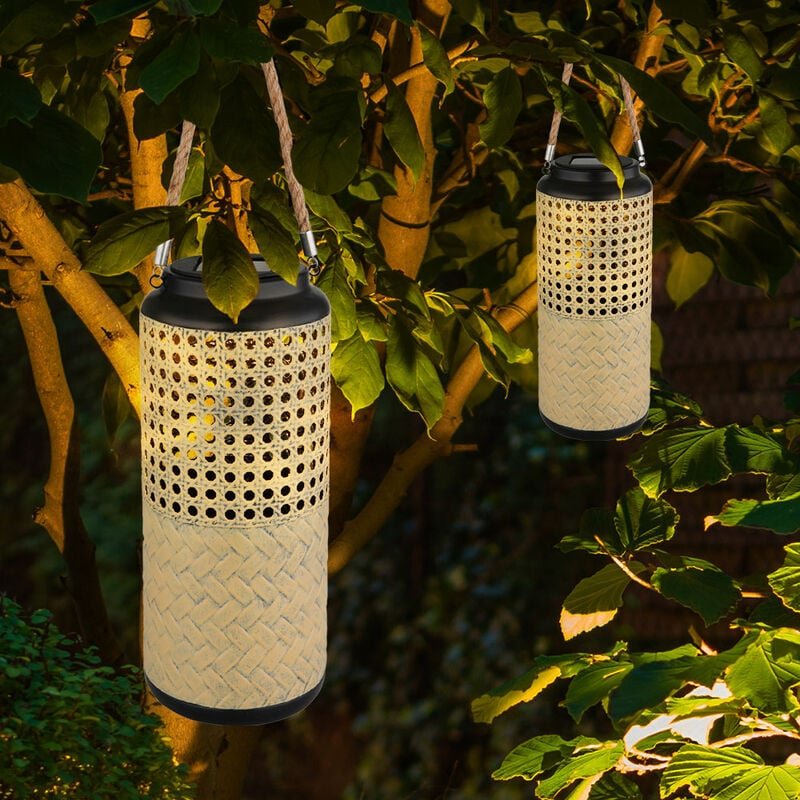 Solarleuchte Lampe Bambus Garten Solarlampen Rattan Laterne zum hinstellen und aufhängen, 1x led warmweiß, DxH 12 x 45 c...